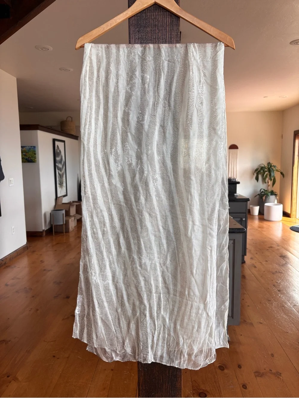 ADEAM Ivory Taupe Abstract Sheer Scarf 19” x 72” NWOT MSRP $425